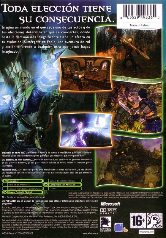 Back Cover for Fable (Xbox)