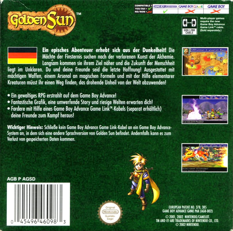 Back Cover for Golden Sun (Game Boy Advance)