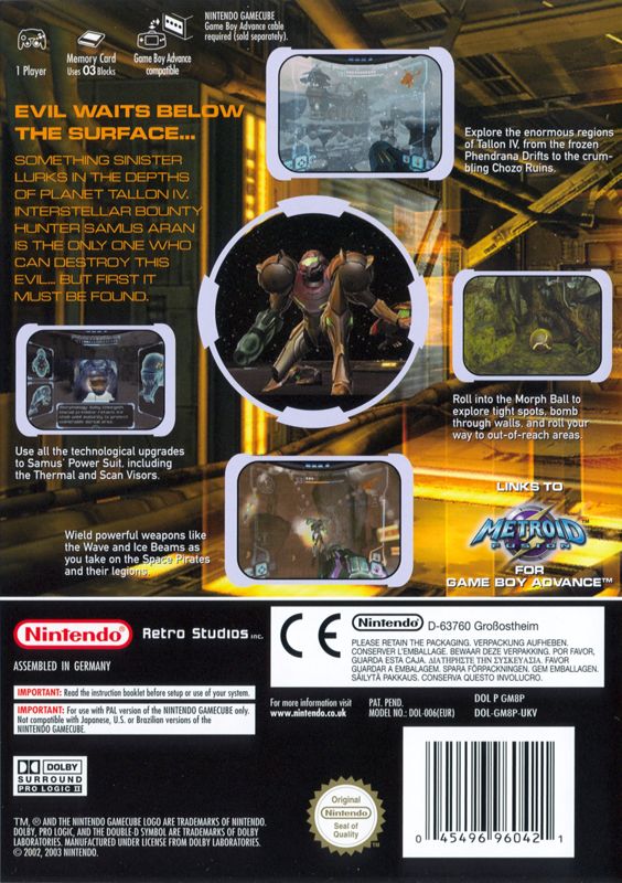 Back Cover for Metroid Prime (GameCube)