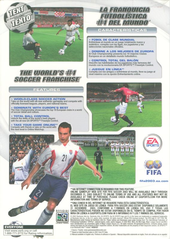 Back Cover for FIFA Soccer 2003 (Windows)