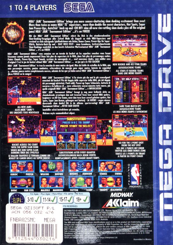 Back Cover for NBA Jam Tournament Edition (Genesis)