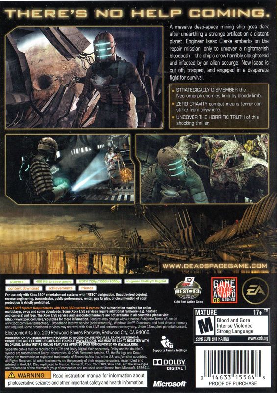 Back Cover for Dead Space (Xbox 360)