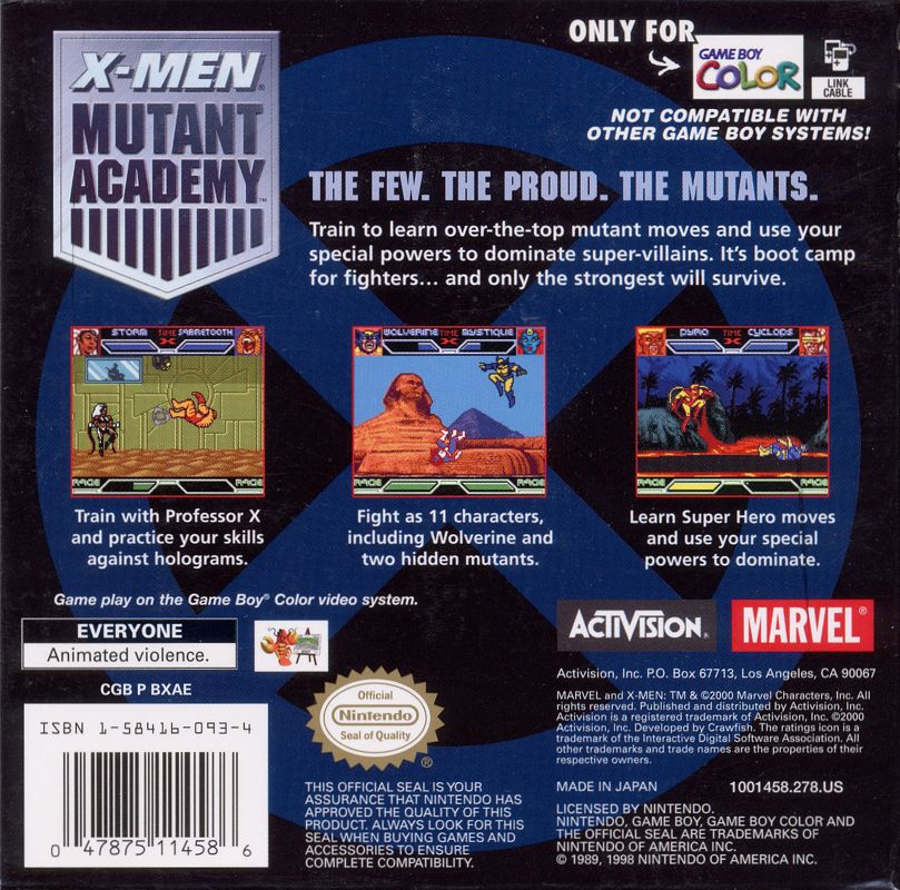 Back Cover for X-Men: Mutant Academy (Game Boy Color)