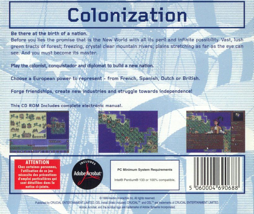 Back Cover for Sid Meier's Colonization (DOS) (Crucial Entertainment release)