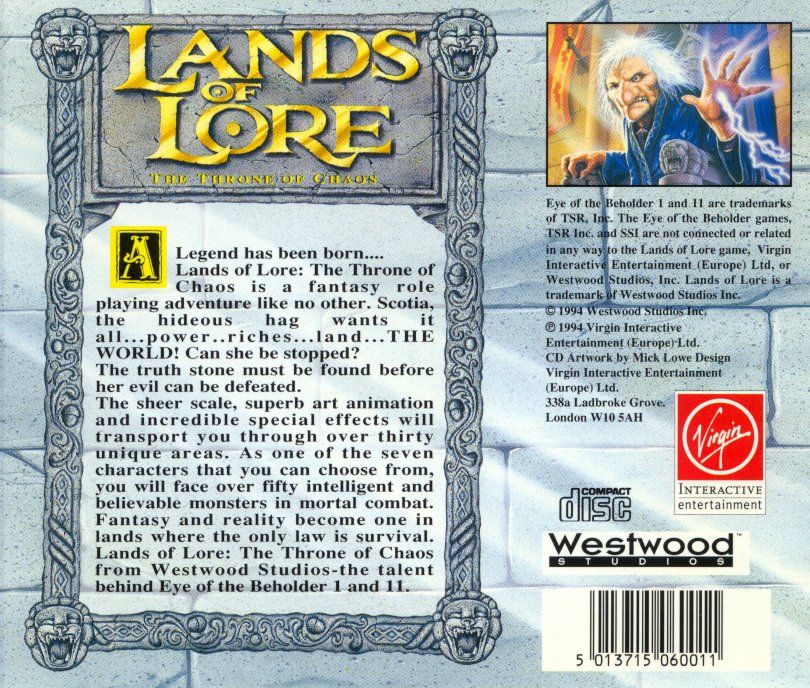 Other for Lands of Lore: The Throne of Chaos (DOS) (White Label release): Jewel Case - Back