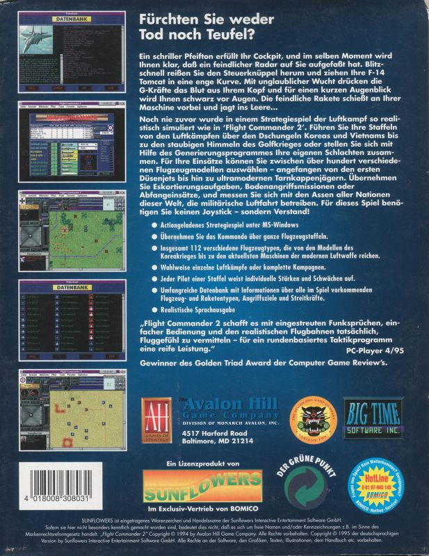 Back Cover for Flight Commander 2 (Macintosh and Windows 3.x)