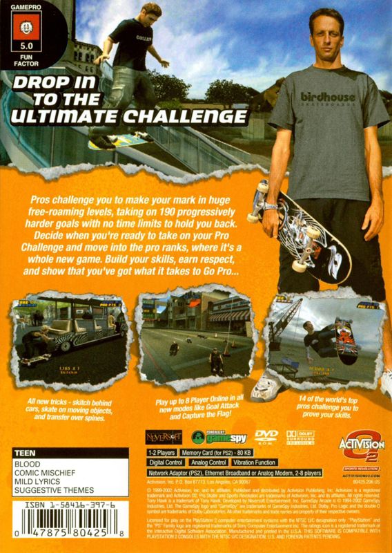 Back Cover for Tony Hawk's Pro Skater 4 (PlayStation 2)