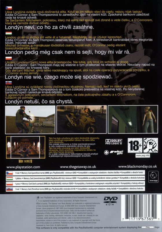 Back Cover for The Getaway: Black Monday (PlayStation 2) (Platinum release)