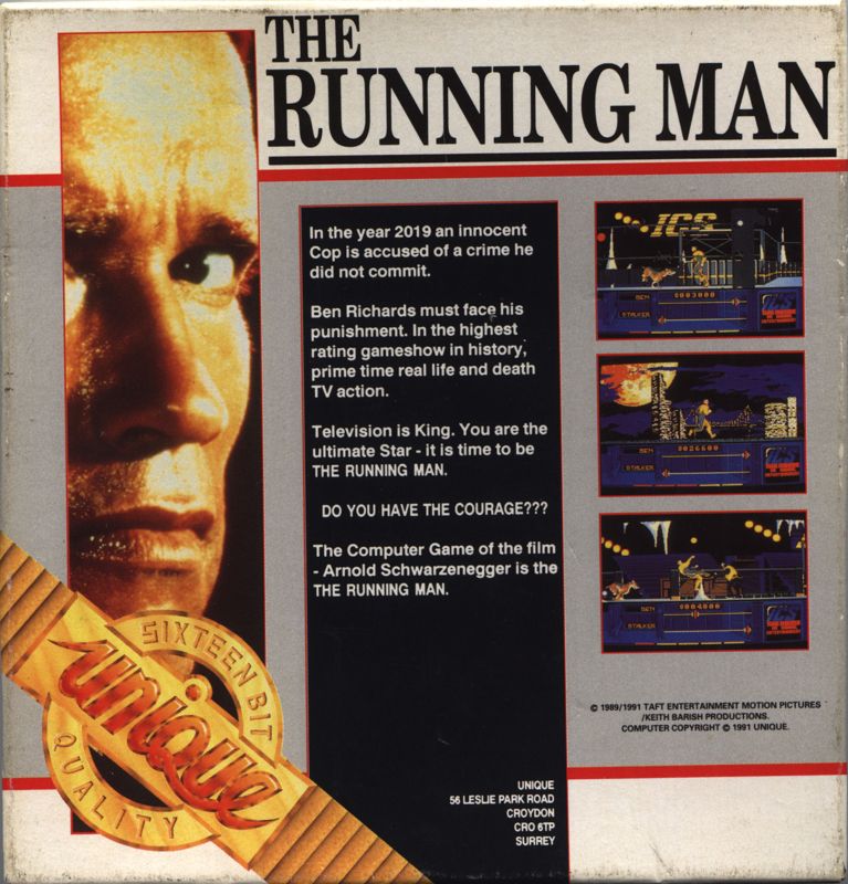 Back Cover for The Running Man (Commodore 64)