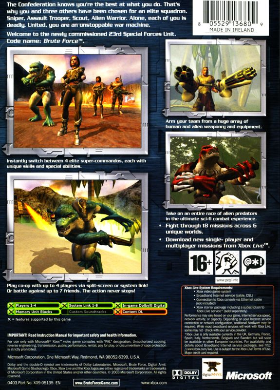 Back Cover for Brute Force (Xbox)
