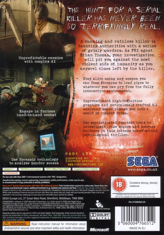 Condemned: Criminal Origins cover or packaging material - MobyGames