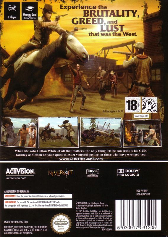 Back Cover for Gun (GameCube) (European English release (Not for supply in the UK))