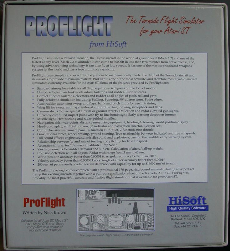 Back Cover for ProFlight (Atari ST)