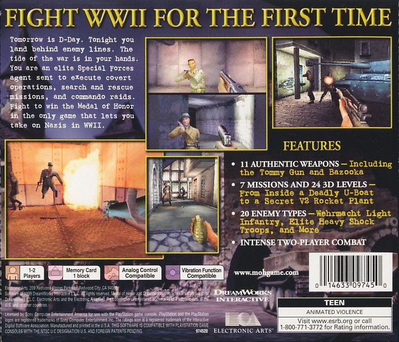 Back Cover for Medal of Honor (PlayStation)