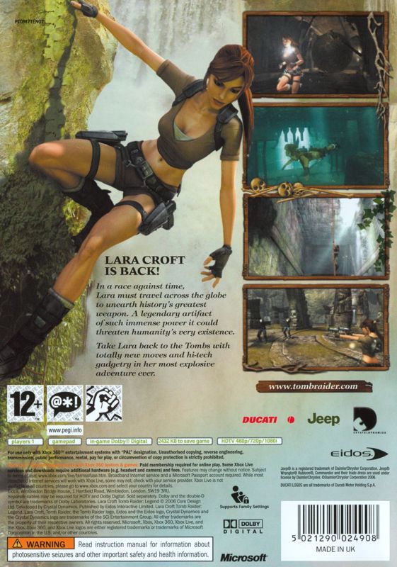 Back Cover for Lara Croft: Tomb Raider - Legend (Xbox 360)