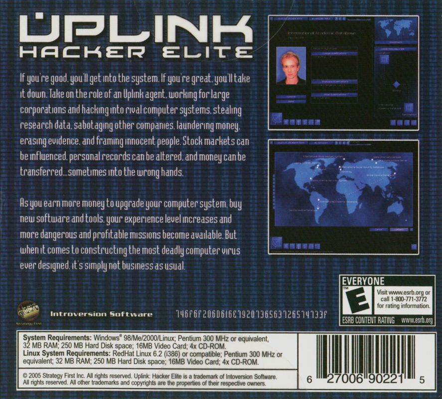 Back Cover for Uplink: Hacker Elite (Linux and Windows)