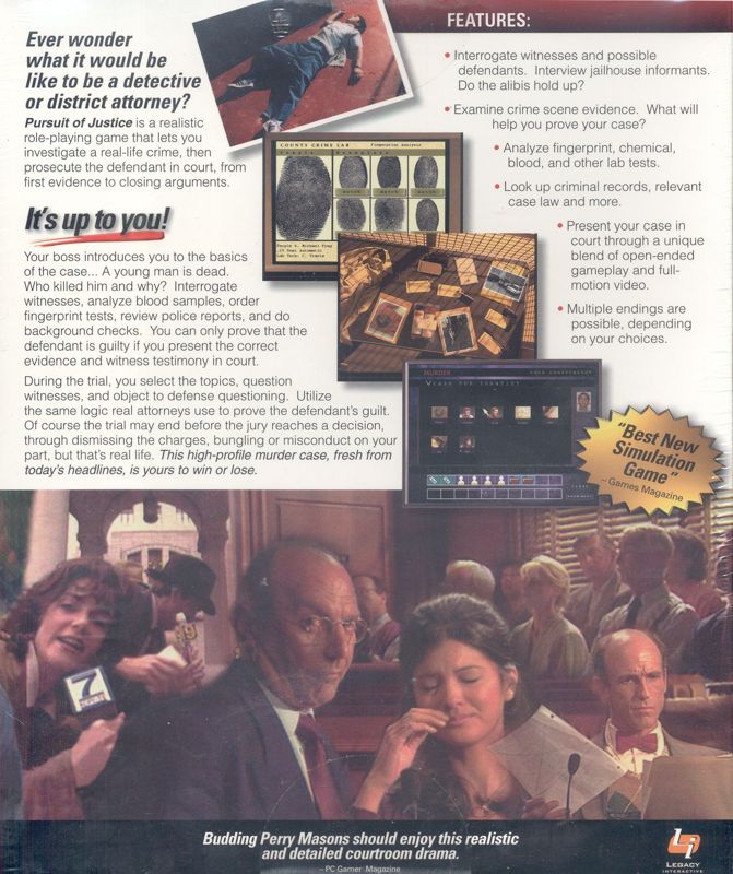Back Cover for Pursuit of Justice (Windows)