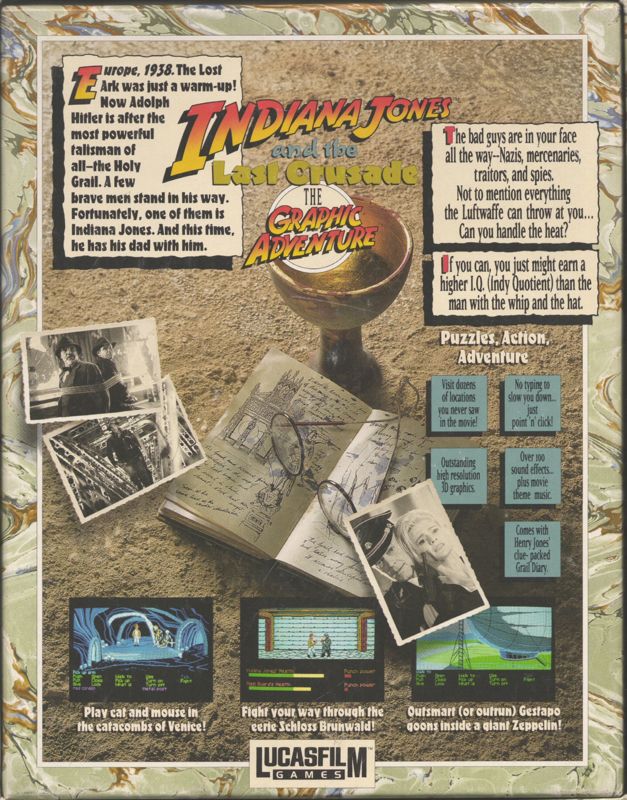 Back Cover for Indiana Jones and the Last Crusade: The Graphic Adventure (Macintosh)