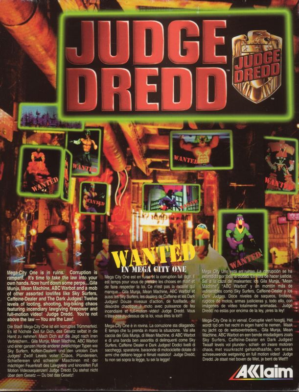 Back Cover for Judge Dredd (DOS)