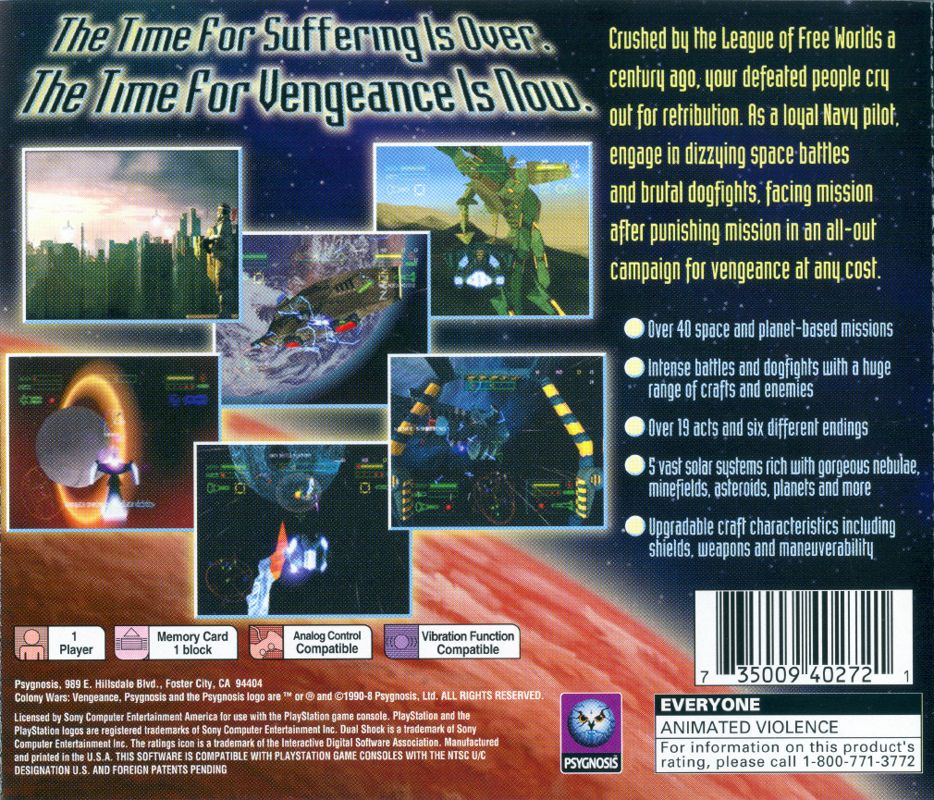 Back Cover for Colony Wars: Vengeance (PlayStation)