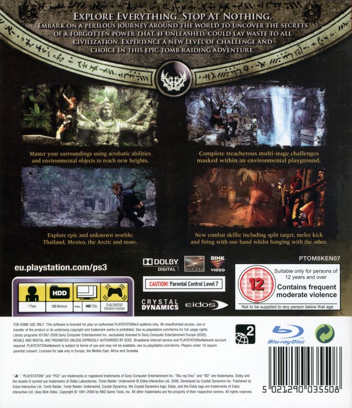 Back Cover for Tomb Raider: Underworld (PlayStation 3)