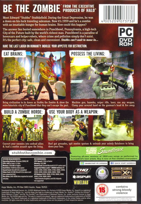 Back Cover for Stubbs the Zombie in Rebel Without a Pulse (Windows)