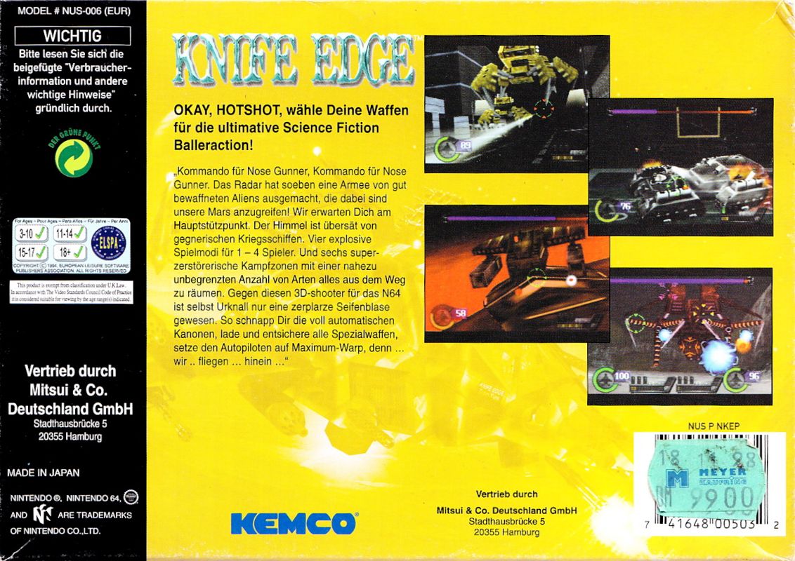 Back Cover for Knife Edge: Nose Gunner (Nintendo 64)