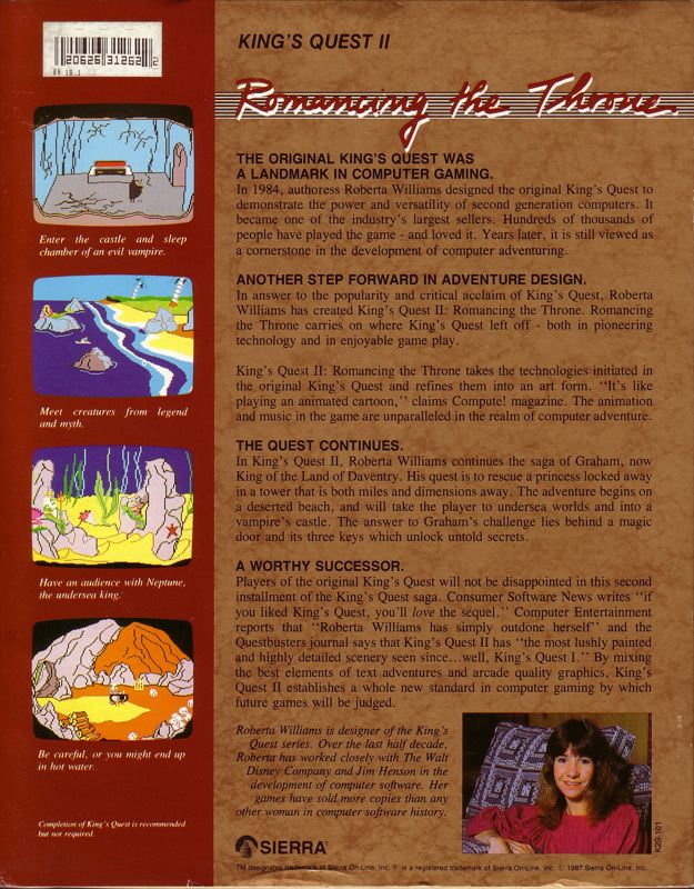 Back Cover for King's Quest II: Romancing the Throne (DOS) (1987 Re-release)