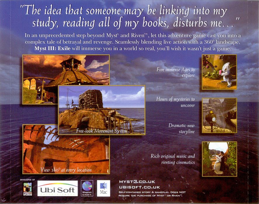 Other for Myst III: Exile (Macintosh and Windows): Jewel Case - Back