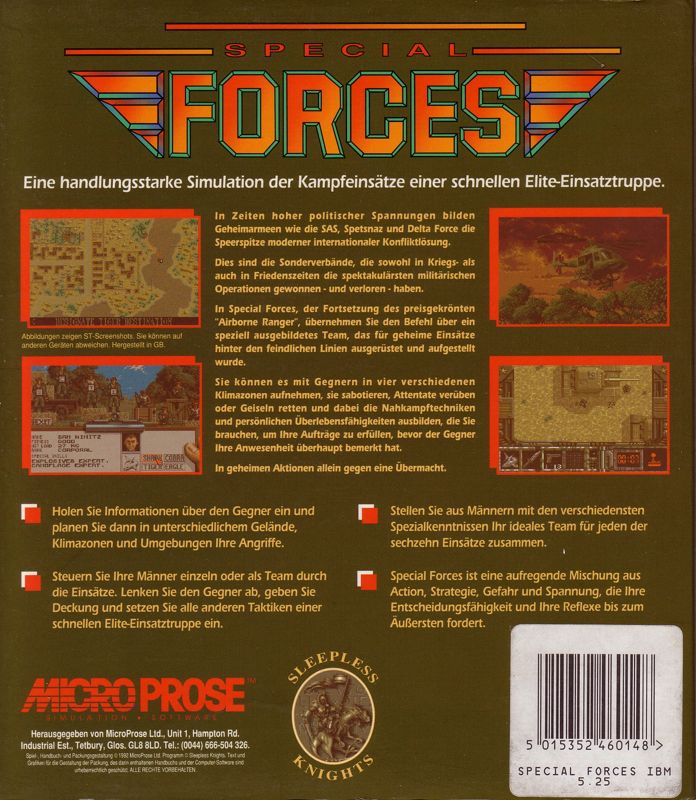 Back Cover for Special Forces (DOS) (5.25" floppy disk release)