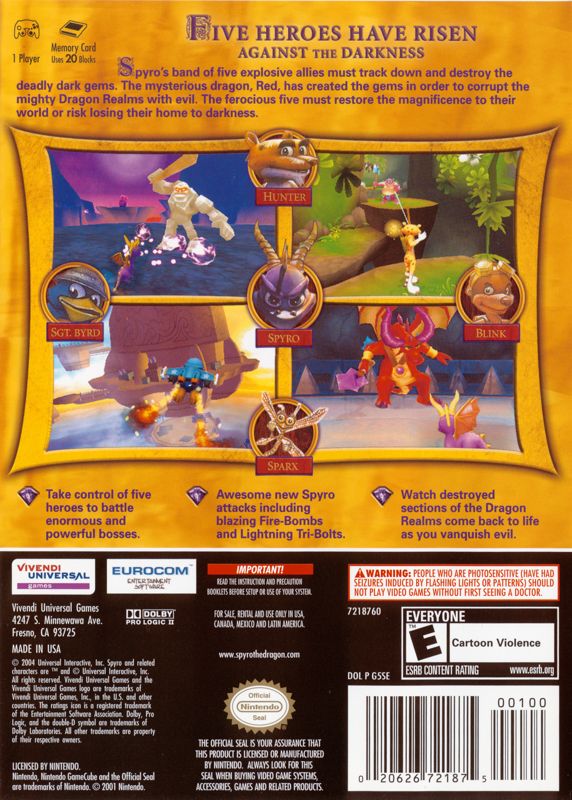 Back Cover for Spyro: A Hero's Tail (GameCube)