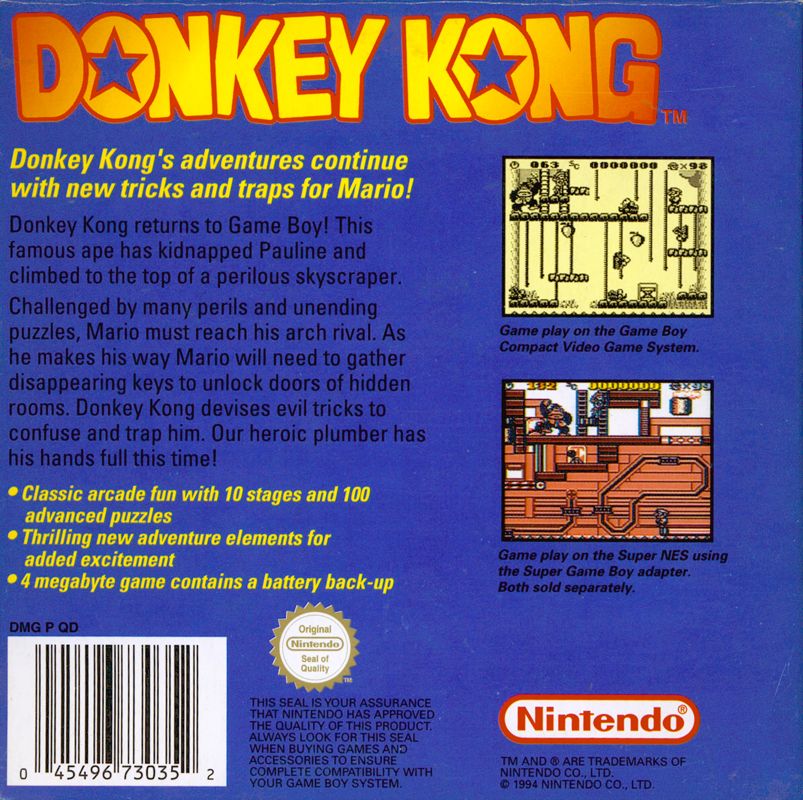 Back Cover for Donkey Kong (Game Boy)