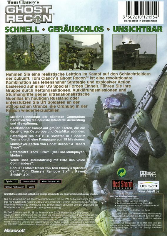 Back Cover for Tom Clancy's Ghost Recon (Xbox)