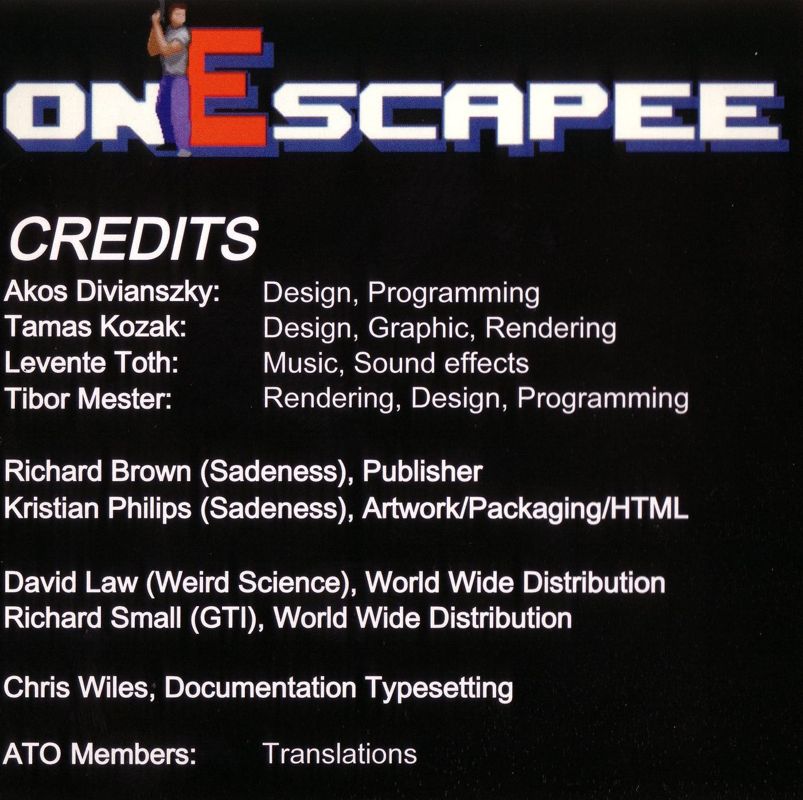 Inside Cover for onEscapee (Amiga)