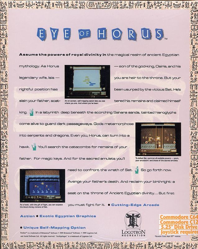 Back Cover for Eye of Horus (Commodore 64)