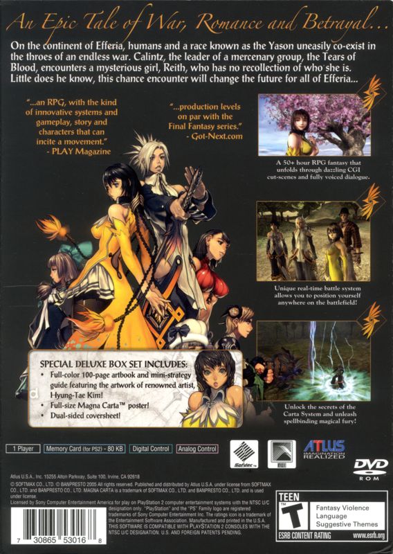 Back Cover for Magna Carta: Tears of Blood (PlayStation 2)
