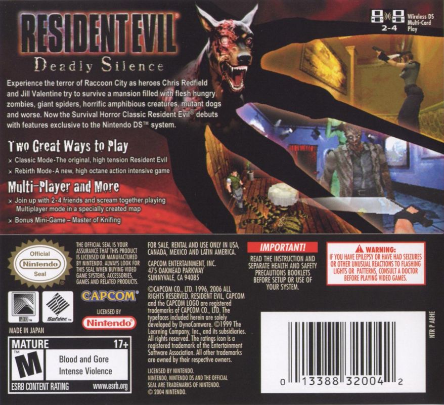 Back Cover for Resident Evil: Deadly Silence (Nintendo DS)