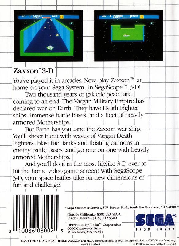 Back Cover for Zaxxon 3-D (SEGA Master System)