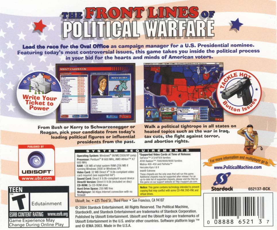 Other for The Political Machine (Windows): Jewel Case Back