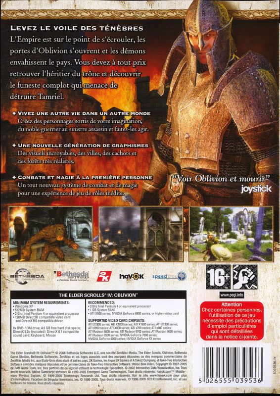 Back Cover for The Elder Scrolls IV: Oblivion (Windows)
