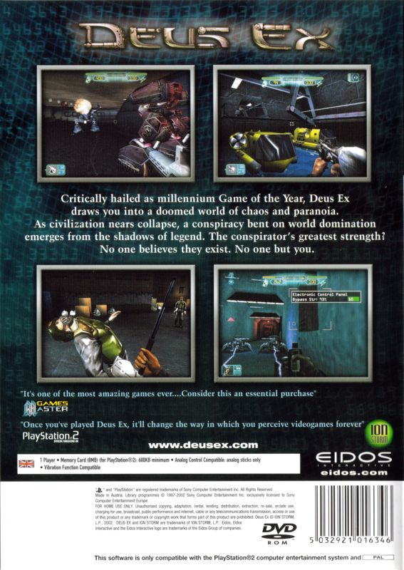 Back Cover for Deus Ex (PlayStation 2)