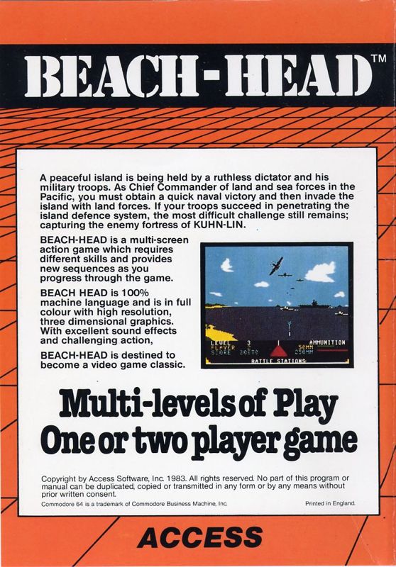 Back Cover for Beach-Head (Commodore 64)