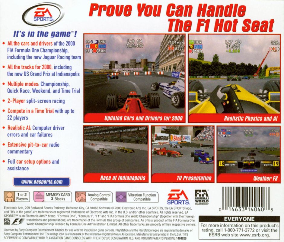 Back Cover for F1 2000 (PlayStation)