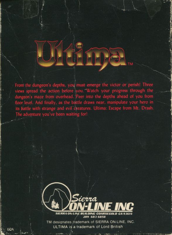 Back Cover for Ultima: Escape from Mt. Drash (VIC-20)