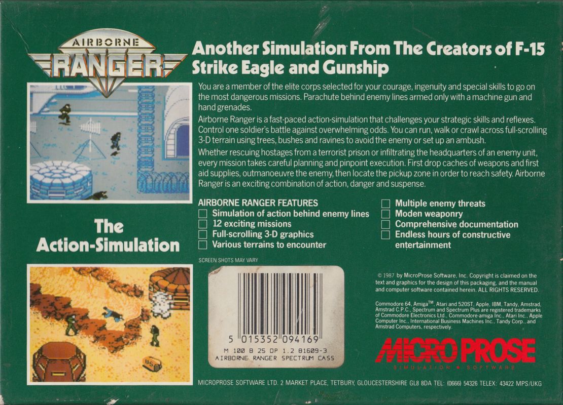 Back Cover for Airborne Ranger (ZX Spectrum)