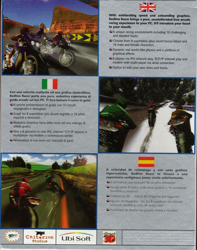 Back Cover for Redline Racer (Windows)