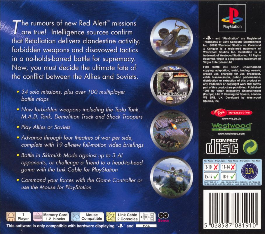 Back Cover for Command & Conquer: Red Alert - Retaliation (PlayStation)