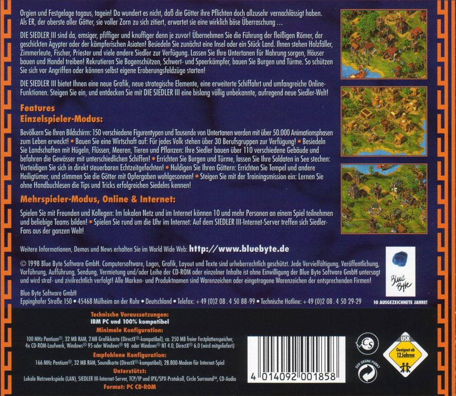 Other for The Settlers III (Windows): Jewel Case - Back