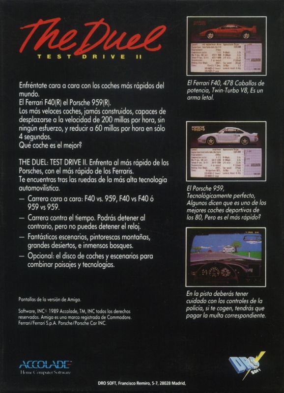 Back Cover for The Duel: Test Drive II (ZX Spectrum)