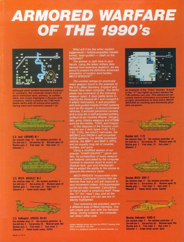 Back Cover for Mech Brigade (Commodore 64)